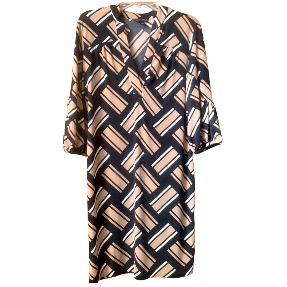 BANANA REPUBLIC Black Tan White V Neck Dress - Size M